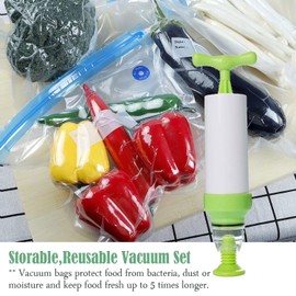 Sous Vide Bags Set, V·RESOURCING Reusable Vacuum Bags, Vacuum Bags (5 Sizes) with Hand Mini Vacuum Sealer, Ideal for Freezing, Sous Vide Cooking, Food Preservation