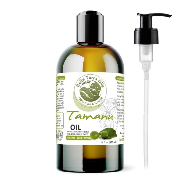 Bella Terra Oils Tamanu Oil – 16oz, Pure, Rare, and Luxurious for Radiant Skin and Vibrant Hair