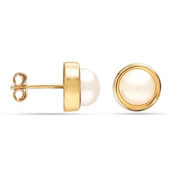 LeCalla 925 Sterling Silver Gold-Plated Freshwater Pearl Earrings for Women/Stud Earring 9 MM