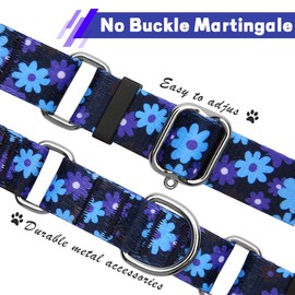 Hikiko Martingale Collar for Dogs with No Buckle Floral Dog Collars Soft Nylon No Slip Dog Collar for Extra Small Dogs,Navy Blue Flower,XS