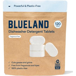 BLUELAND Plastic-Free Dishwasher Detergent Tablets, 120 Count, Unscented – Eco-Friendly, Plant-Based, Phosphate-Free, and Tough on Stains