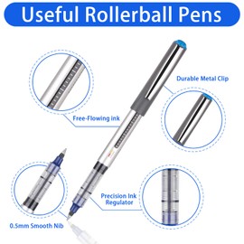 Ballpoint Pen, Pack of 16 Pens, Writes Smooth Gel Pen, Quick Drying Gel Pen, Gel Ballpoint Pen, Gel Pens Blue, Rollerball Pens for School Supplies, Writing, Business - 0.5 mm