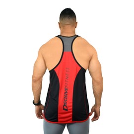 DECISIVE FITNESS Sleeveless Weight-Training Sports Wicking Quick Dry Regular Fit Gym Stringer Vest Tank Top for Men (3XL, Black-Red)