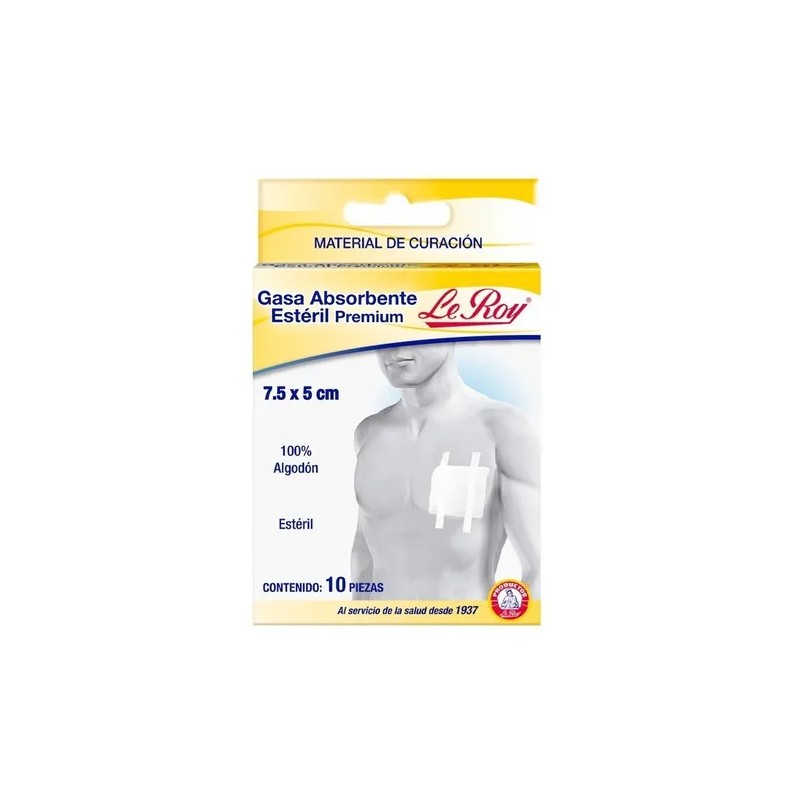 Gasa Absorbente Estéril Algodón Premium Curación Leroy 10pzs