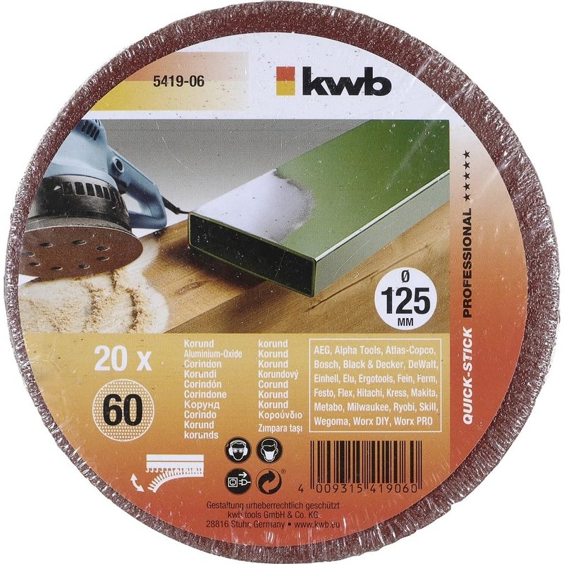KWB Quick Self Stick Sanding Pads, Wood and Metal 125