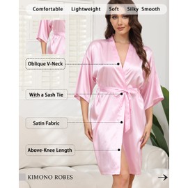 Starblazia Women's Satin Robe Dressing Gown Summer Silk Bridesmaids Robe Oblique V-Neck Short Style Bridal Dressing Gown for Women,M,Bright Pink