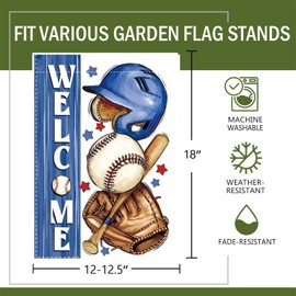 Terkki Welcome Baseball Decorative Garden Flag, Sport Helmet Bat Small Yard Outside Decorations Baseball Player Lovers Gifts, Farmhouse Burlap Outdoor Home Decor Double Sided 12 x 18