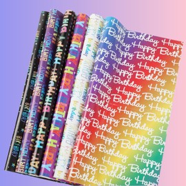 Wrapping Paper,Cydaluya Birthday Wrapping Paper,6 Sheets Recyclable Birthday Gift Wrap,Birthday Gift Wrapping Pape with Gradient Multi-color Perfect for Boy Men Girl Women(70x50cm)
