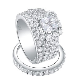 Wuziwen Women's Bridal Ring Sets 4Ct Princess Engagement Wedding Rings for Women CZ Sterling Silver Size 5.5