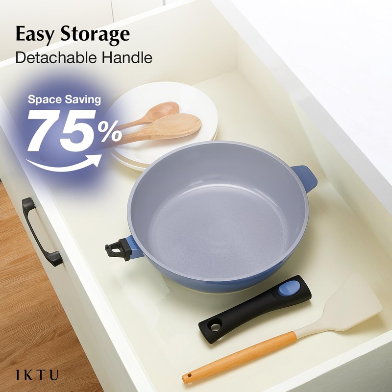 IKTU Ceramic Nonstick Deep Frying Pan, 11Inch Nonstick 4Qt Saute