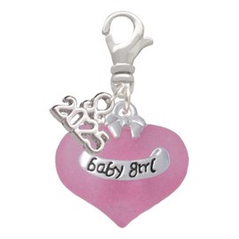 Delight Jewelry Baby Girl Pink Heart with Baby Feet - Silver-tone Clip on Charm with Mini Year 2025
