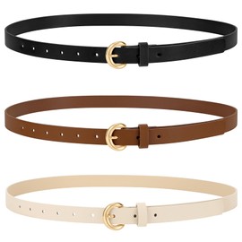 WERFORU 3 Pack Women Skinny Belt Thin Waist Belt for Women Leather Belt with Gold Buckle for Jeans Pants Dress 0.74" Width,A-Black+Brown+Beige,Fit Waist Size 31"-36"