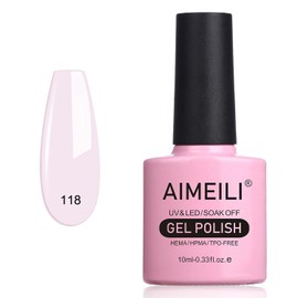 AIMEILI Soak Off U V LED Hema Free Milky Pink Gel Nail Polish Cruelty Free Vegan Nail Gel - Gardenia Jasminoides Ellis (118) 10ml