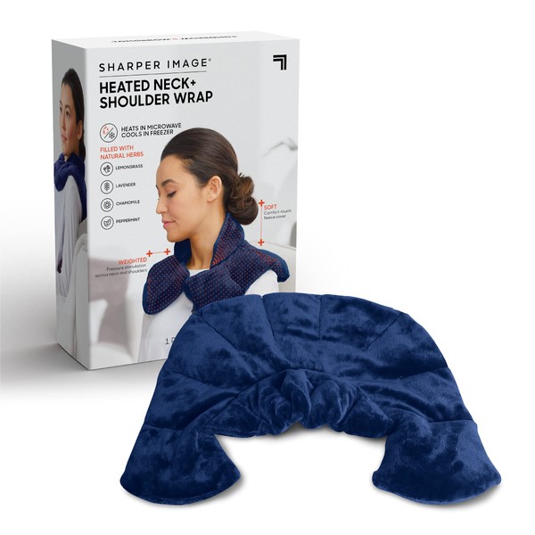 Heated Neck & Shoulder Wrap by Sharper Image - Microwavable Warm & Cooling Plush Pad with Aromatherapy (100% Natural Lavender & Herb Spa Blend) - Soothing Muscle Pain and Tension Relief Therapy
