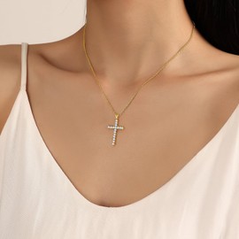 GexTyde Gold Cross Necklace for Women 14K Gold Plated Cubic Zirconia Cross Faith Pendant Necklaces Simple Trendy Cute Jewelry Gifts
