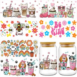 Acuiwer 6 Blätter DTF Transferaufkleber Transfer Aufkleber UV DTF Transfer Decals Tasse Wrap Transfer Sticker für Glasbecher Glas Tassen Dekor Pflanze Aufkleber (A-Cute)