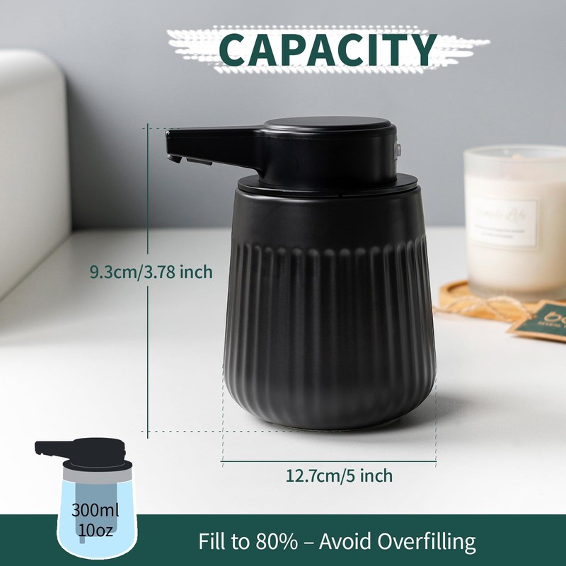 BosilunLife Ceramic Automatic Soap Dispenser,3 Adjustable Levels,Black,10oz