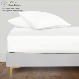 LINENWALAS 100% Tencel Lyocell Fitted Sheet Only with Secure Snug Fit All Around Elastic 40 cm Deep Pocket Fitted Bed Sheet- Softest Cooling Eucalyptus Silk Bedding (White, Single)