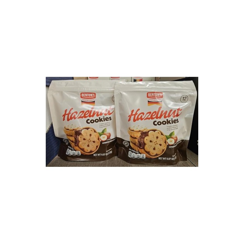 Bentons European Hazelnut Cookies 6.07oz 172g (Two Bags)