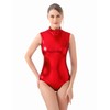 Kepblom Women's Sleeveless Shiny Metallic Leotard Sparkly Turtleneck Bodysuit, Red,