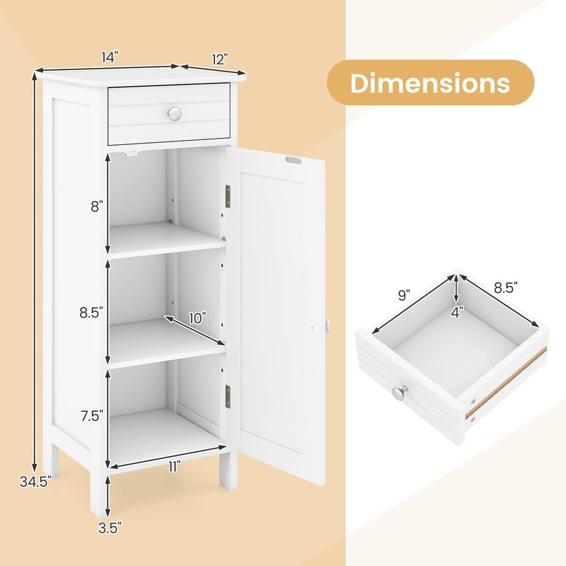 GLACER Floor Storage Cabinet, Multifunctional Bathroom Storage Cabinet with 2