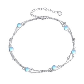CRMAD Moonstone Bracelet for Women Sterling Silver Adjustable Bead Layered Jewelry Mother's Day Gifts for Mom (blue)