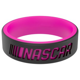 QALO Silicone Strata Ring for Women, NASCAR Black & Pink (Size 7) - Womens Race Day Bands - Premium Fashion Jewelry is Durable & Breathable Silicone Rings for Her