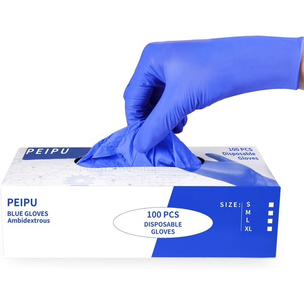 PEIPU Nitrile and Vinyl Blend Material Disposable Gloves (Medium, 100-Count), Powder Free, Cleaning Service Gloves, Latex Free