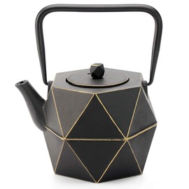 Toptier Cast Iron Teapot, Stovetop Safe Japanese Cast Iron Tea Kettle, Diamond Design Tea Pot with Removable Infuser for Loose Tea, 30 Ounce (900 ml), Black
