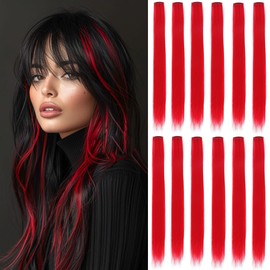 Eravauly Red hair extensions 22 Inch colorful Straight colored hair 12 Pcs clip in extensions Highlight Party for Kids Girls and Women Gift (Red, E-21)