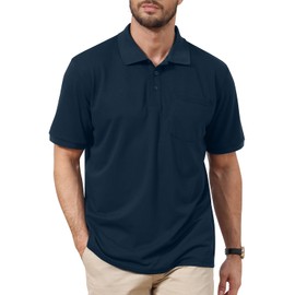 Corna Navy Golf Shirts for Men, Lightweight Mens Polo Shirts Short Sleeve, Cotton Blend Polo Shirts for Men with Pocket, Performance Casual Stylish Solid Collared Mens Polo Shirts Dry Fit (Navy, 3XL)