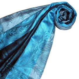 Lorenzo Cana Luxury Men's Scarf Scarf Jacquard Woven 100% Silk Paisley Pattern Silk Scarf Men's Scarf Multicoloured 70 x 190 cm, Dark Blue-Turquoise