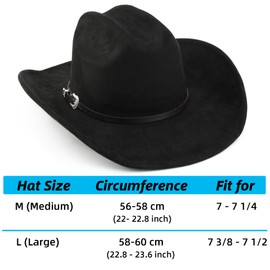 BESOOGII Wide Brim Felt Cowboy Hat for Women Men Western Cowgirl Hats (L, Black)