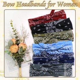 ZUYASEZ 6 Pcs Bow Headbands for Women Paisley Print Hair Bandana Stretchy Hair Bands Yoga Head Warps Non Slip Sport Cute Hair Accessories