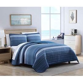 Nautica Home | Coveside Collection | Quilt Set - 100% Cotton, Reversible, All Season Bedding with Matching Sham, Pre-Washed for Added Softness, Twin, Blue