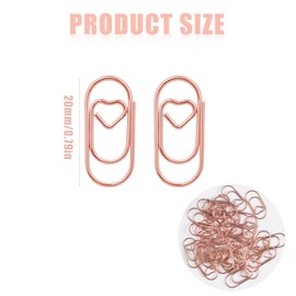 AIEX 210pcs 0.35x0.79inch Mini Paper Clips, Cute Love Heart Paper Clips Shapes Stainless Steel Metal Paper Clips Small Bookmarks for Sorting and Organizing Papers Office School Home Use (Rose Gold)