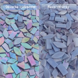LITMIND Iridescent Stained Glass Mosaic Tiles for Crafts, 240 Pieces 5 Shapes Mixed Mosaic Glass Pieces, Mosaic Kits for Adults (Iridescent Grey)