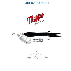 Mepps Aglia Flying C 10g, 15g, 25g, 5 COLOURS, Trout Salmon Pike Bar (Noir-Argent, 15g)