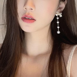 Bow Earrings for Women Trendy Gold Pearl Drop Dangle Earrings Bowknot Stud Wedding Party Daily Jewelry Accessory Gifts for Her