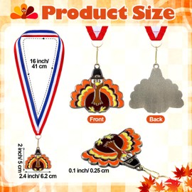 Loetere 12 Pcs Multicolor Thanksgiving Medals Turkey Medals with Neck Ribbons Thanksgiving Trophy Turkey Award for Prizes Racing Fall Holiday Party Supply