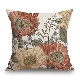 TSSOHU Vintage Flowers Pillow Cover Rustic Cotton Linen Decorative Square Throw Pillow Cover 18x18 Inch for Sofa Couch Decoration