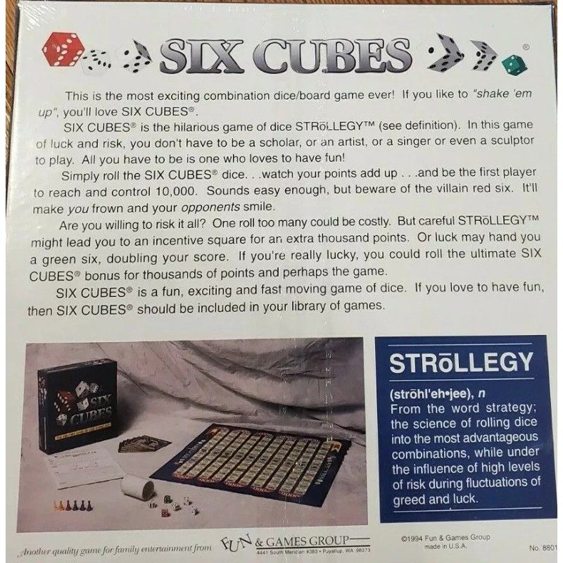 Fun and Games Group NEW SIX CUBES Dice Board Game