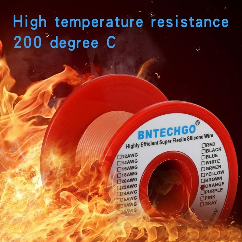 BNTECHGO 28 Gauge Silicone Wire Spool 250 ft Orange Flexible