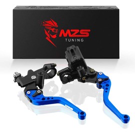 MZS Motorcycle Levers Set, 7/8 Brake Master Cylinder Clutch Cable Lever, Universal Short Adjustable CNC Blue Compatible with Motorbike Ebike Street Sport Dirt Pit Mini Bike Scooter ATV
