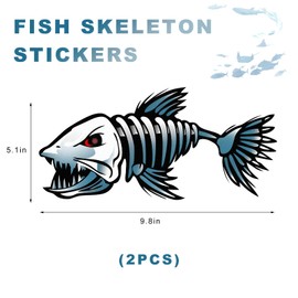 ZNDAW 2 PCS 10x5 Inch Fish Skeleton Decals, Reflective Fish Bone Auto Decal Waterproof Vinyl Stickers, Adhesive Shark Bones Graphics Decoration for Kayak Fishing Boat Car Truck