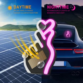 GCZCC 1PC Solar Powered Wireless Finger Heart Neon Sign LED Light Kpop & K-Drama Symbol Heart Gesture Neon Signs Ambient Lights Interior Decor Accessories on The Windows of Homes,Cars-Pink