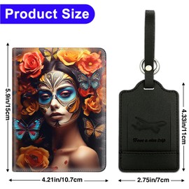 Passport Cover and Luggage Tag Set, PU Leather Passport Case Holder Travel Suitcase Tag,Travel RFID Blocking Passport Cover Passport Wallet with Elastic Band for Women Men, Butterfly Girl Flower