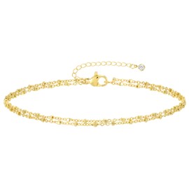 iF YOU Gold Ankle Bracelets for Women, 14k Gold Plated Waterproof Cuban Link Chain Anklets Set, Layered Anklet Bracelets for Women Beach Gift Adjustable Size 5pc (Style16-Gold)