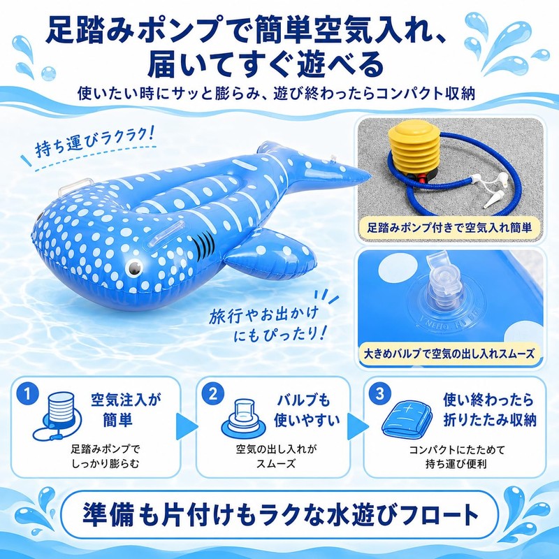 Float, Blue Whale, Children's Inflatable Surf Float, Water Play Toy,