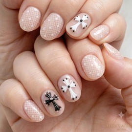 Vintage Cross Handmade Nail Tips - Almond M / 빈티지 크로스 수제네일팁 - 아몬드M